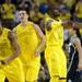 Michigan sophomore Trey Burke and junior Tim Hardaway Jr. celebrate as they head to the bench for a time out in the second half against Michigan State at Crisler Center on Sunday, March 3, 2013. Melanie Maxwell I AnnArbor.com